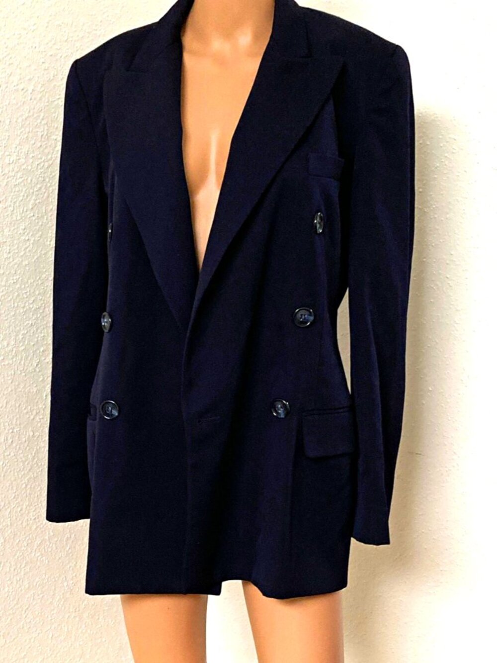 Vintage Linda Allard Ellen Tracy Blazer Women’s 8 Black 100% Wool Double Breast
